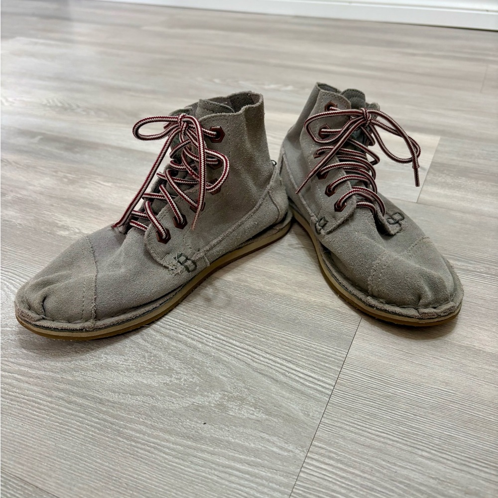 Toms Tom Boy Lace-Up Fall Spring Ankle Flat Boots Sneakers Shoes Grey